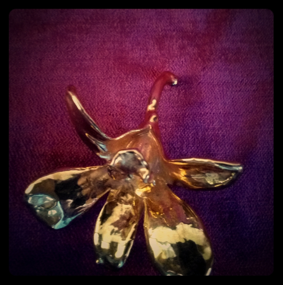 24k gold plated dipped real orchid brooch